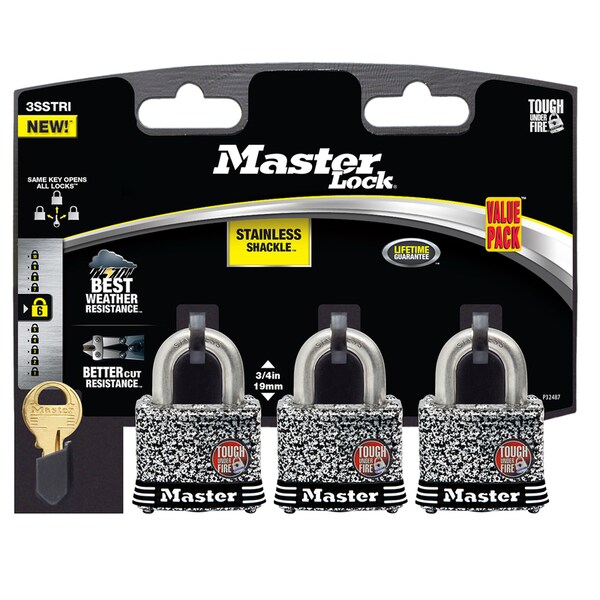Master Lock Master Lock 1-9/16 in. W Laminated Steel 4-Pin Tumbler Weather-Resistant Padlock, PK3 3SSTRIHC - main